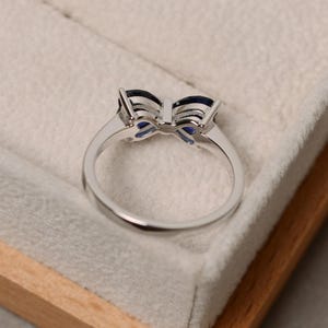 Lab sapphire ring, double stone, sapphire engagement ring, sterling silver image 2