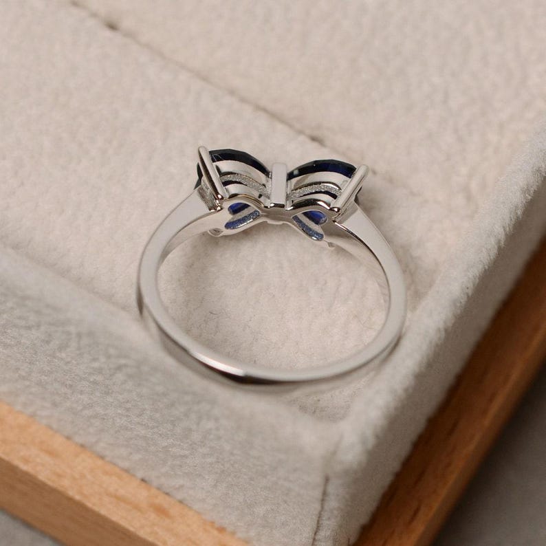 Lab sapphire ring, double stone, sapphire engagement ring, sterling silver image 2