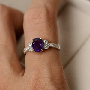 Bague améthyste, taille ovale, améthyste violette, bague en pierre précieuse améthyste image 3