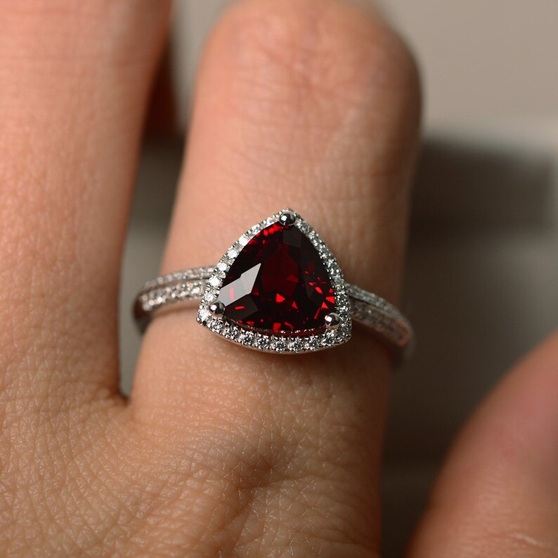 Trillion Cut Ring Red Gemstone Promise Ring Etsy