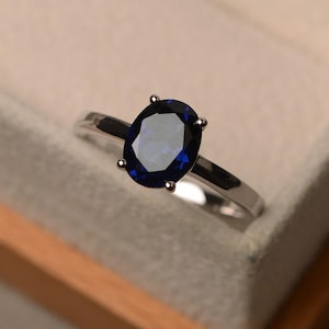 blue sapphire ring, solitaire ring, oval cut blue gemstone ring, bridal ring for women