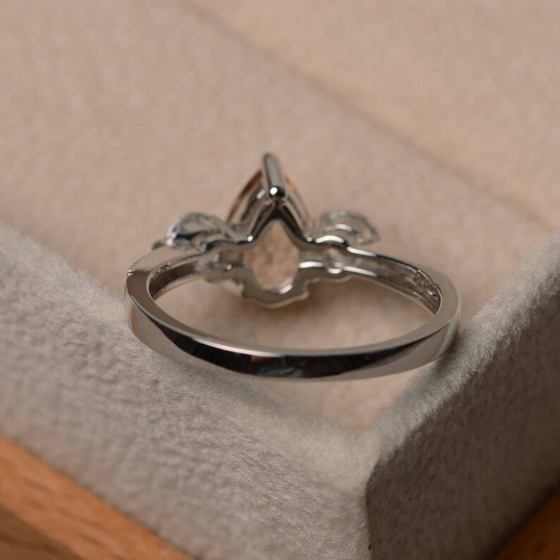 Wedding ring, natural pink morganite ring, pink gemstone ring, pear cut ring, solid sterling silver ring image 3