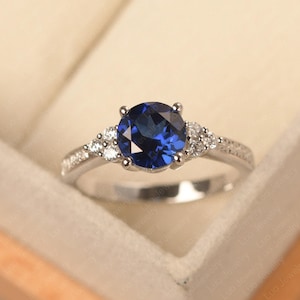 Handmade blue sapphire engagement ring, round cut , blue gemstone, September birthstone, unique wedding ring