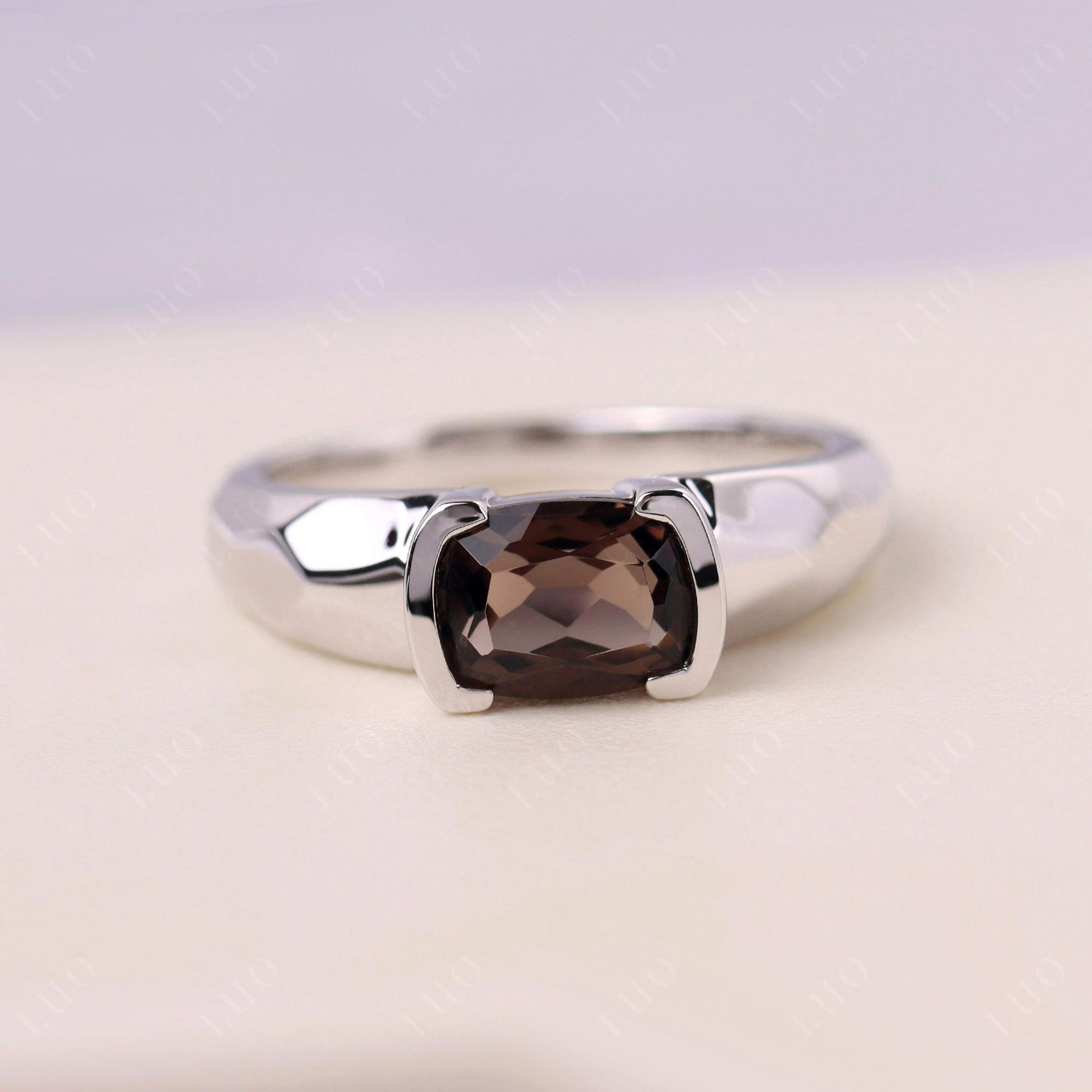 Smoky Quartz Ring, Brown Stone Ring, 6x8 Mm Cushion-cut Silver