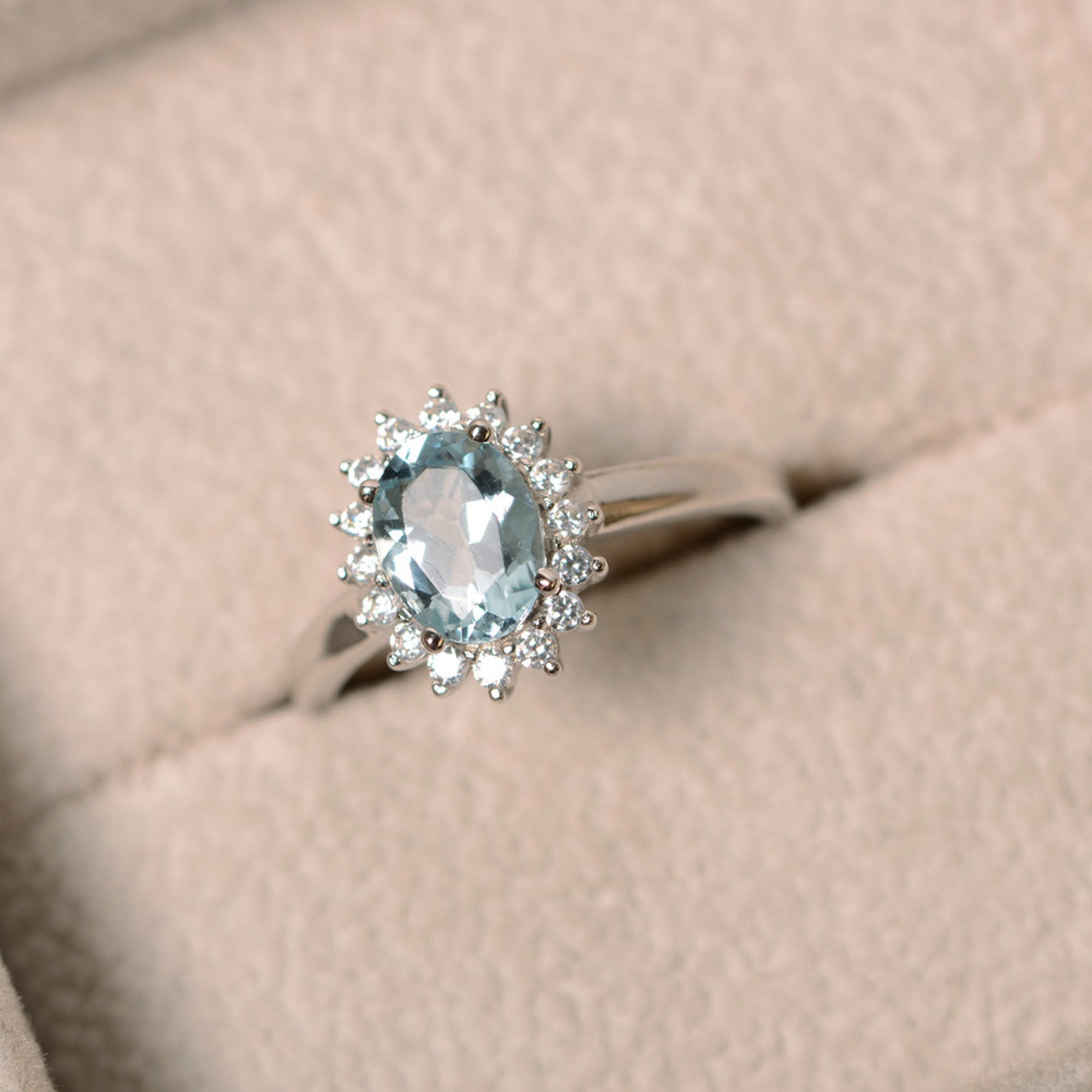 Genuine Aquamarine Ring Oval Cut Aquamarine March Birthstone Etsy