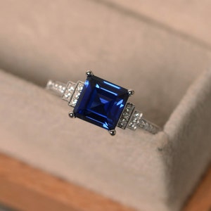 Vintage blue sapphire ring,square cut, sterling silver, September birthstone, promise ring for her