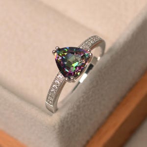 Mystic topaz ring,trillion cut, rainbow topaz, sterling silver ring