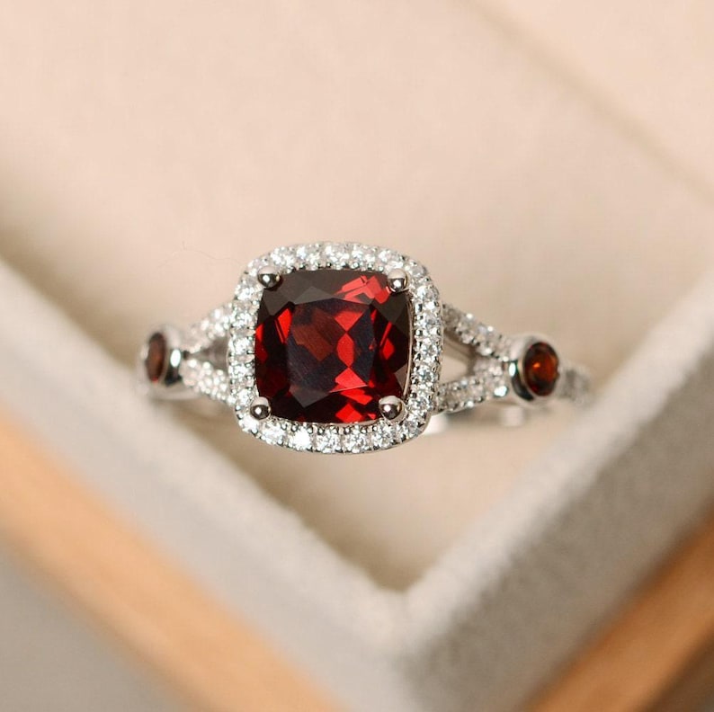 Garnet ring, engagement ring, cushion cut ring, red garnet ring, engagement ring image 2