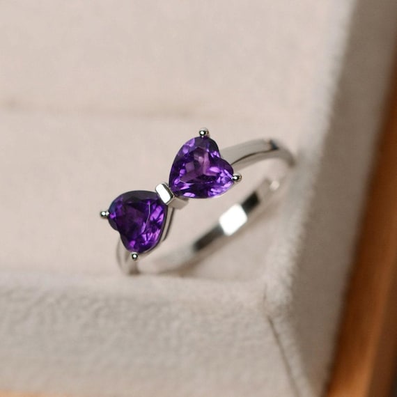 Natural purple amethyst ring, engagement ring, promise ring for her