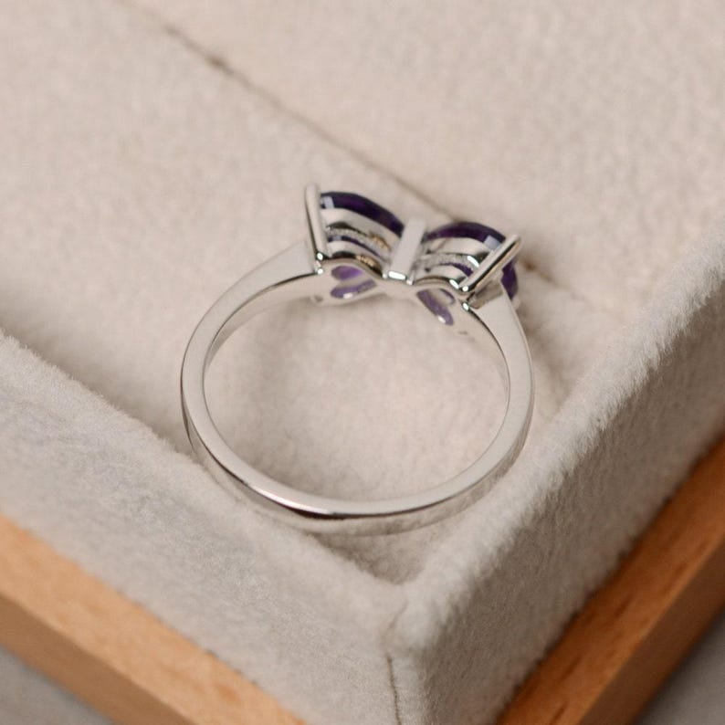 Anillo de amatista púrpura natural, anillo de compromiso, anillo de promesa para ella. imagen 4