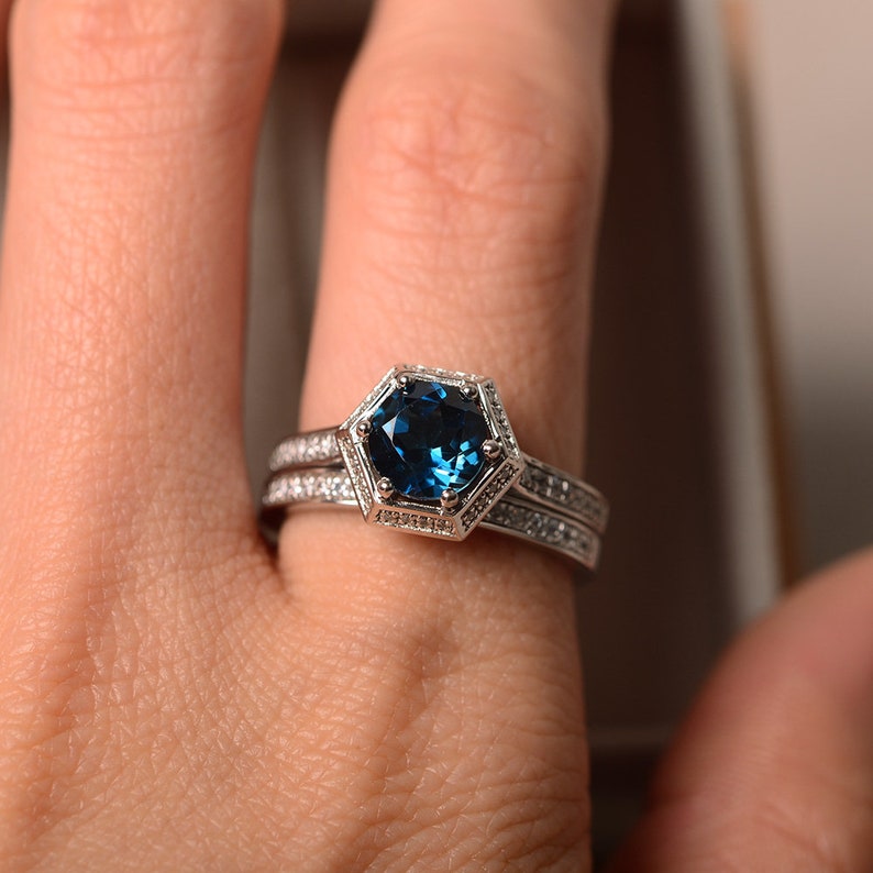 London Blue Topaz Ring Engagement Ring Sterling Silver Etsy