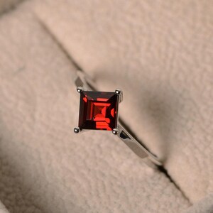 Garnet ring, square cut, silver, solitaire ring, January birthstone, image 2