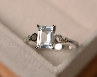 White topaz ring, solitaire ring, gemstone sterling silver, white topaz engagement ring