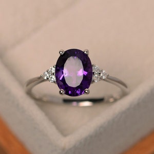 Purple amethyst ring, statement ring, February birthstone, oval cut, purpel crystal ring