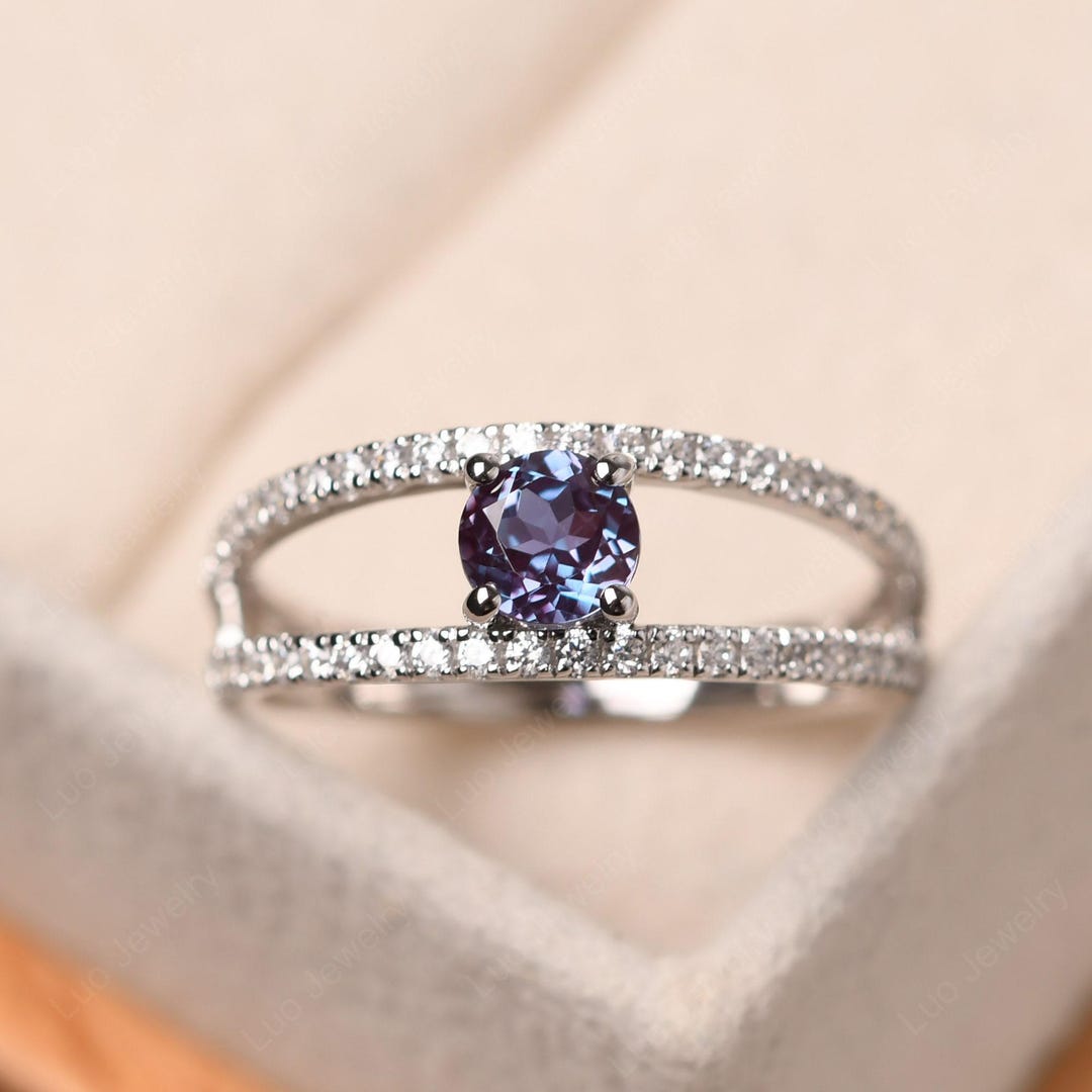 Unique Double Band Ring,round Shaped Alexandrite Stackable Ring,silver ...