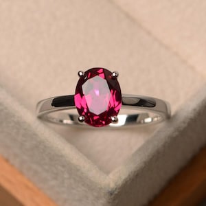 lab ruby ring, July birthstone ring, oval cut red gemstone ring, proposal ring for women
