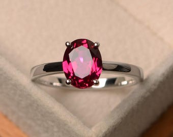 lab ruby ring, July birthstone ring, oval cut red gemstone ring, proposal ring for women
