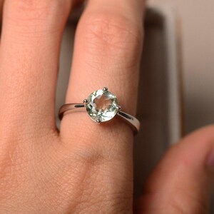 Green amethyst ring, solitaire ring, sterling silver, promise ring image 4