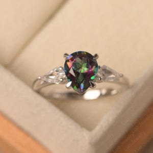 Mystic topaz wedding ring, rainbow topaz, sterling silver,unique anniversary gifts