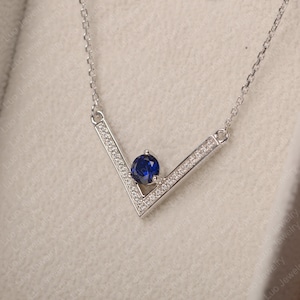 Sapphire pendant necklaces, round cut, sterling silver, anniversary gift, September birthstone