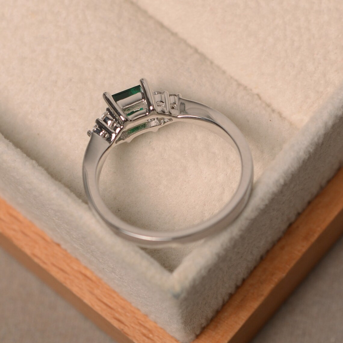 Lab Created Emerald Ring Sterling Silver Square Cut Etsy