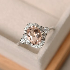 Oval morganite ring, engagement, sterling silver