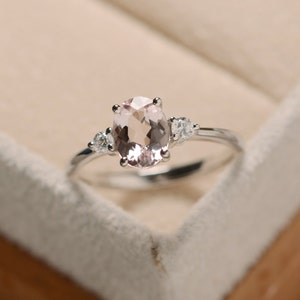 Real natural morganite ring, pink stone, sterling silver, oval shape,rose gold engagement ring