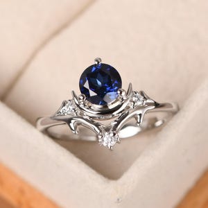 personalization sapphire ring,round cut moon wedding ring,sterling silver September birthstone ring