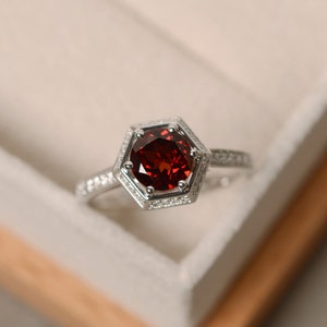 Garnet engagement ring, sterling silver, January birthstone ring, wedding ring, red gemstone , ring garnet