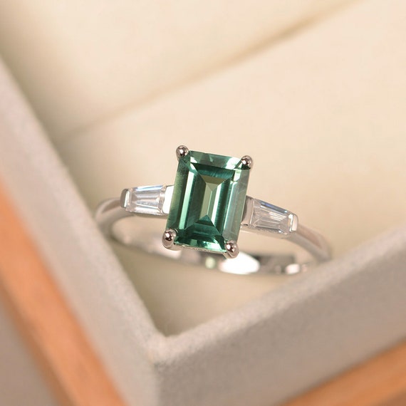 Emerald cut teal sapphire sale