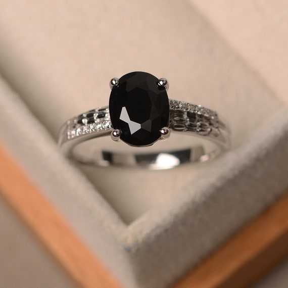 トップブランドのファッション Black Promise Rings, Silver Sterling Cut, Oval Ring, Spinel アクセサリー