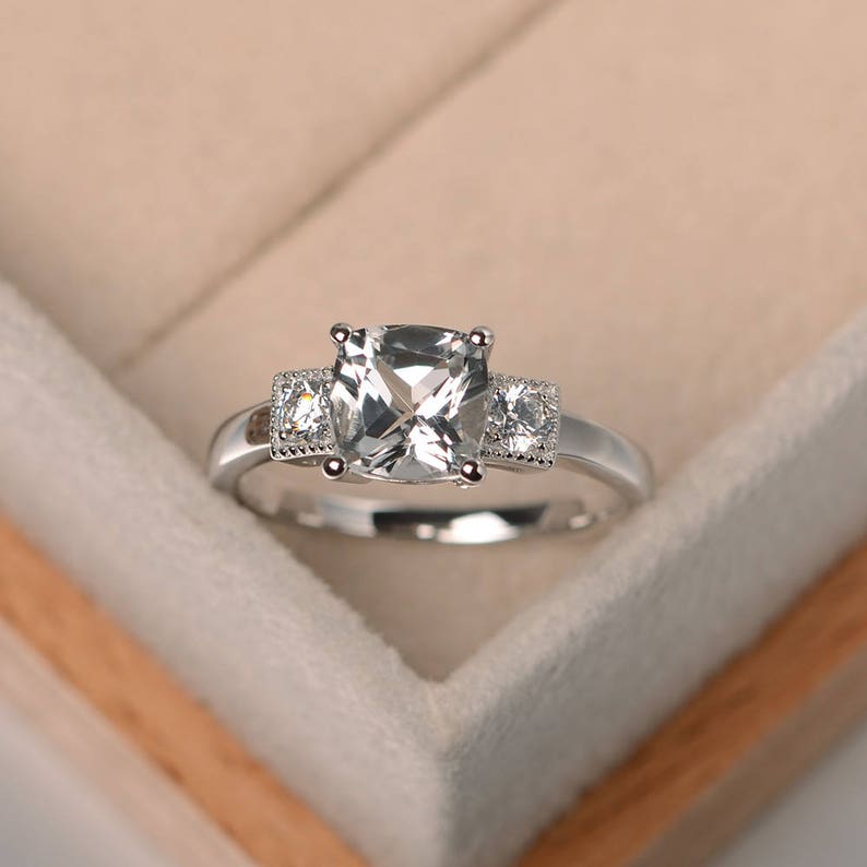 Wedding ring natural white topaz ringgenuine gemstone | Etsy