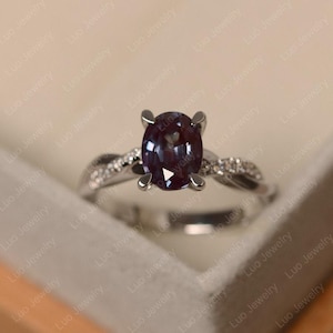 Lab alexandrite ring, sterling silver, engagement ring, June birthystone ring