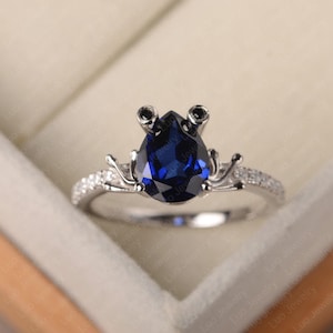 Sterling silver frog ring, custom blue sapphire engagement ring