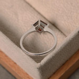 Garnet ring, square cut, silver, solitaire ring, January birthstone, image 4