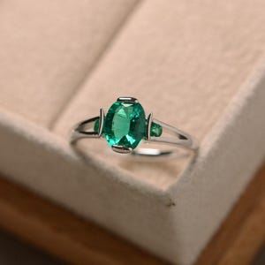 Smaragdring, Laborsmaragd, Sterlingsilber, Versprechensring, Mai-Geburtssteinring, Verlobungsring