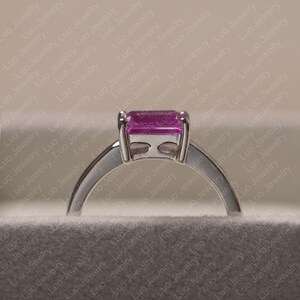 Rosa safirring, smaragdslipad rosa stenring, jubileumsring i sterlingsilver för kvinnor bild 4