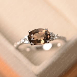 Smoky quartz ring, sterling silver engagement ring, brown gemstone ring