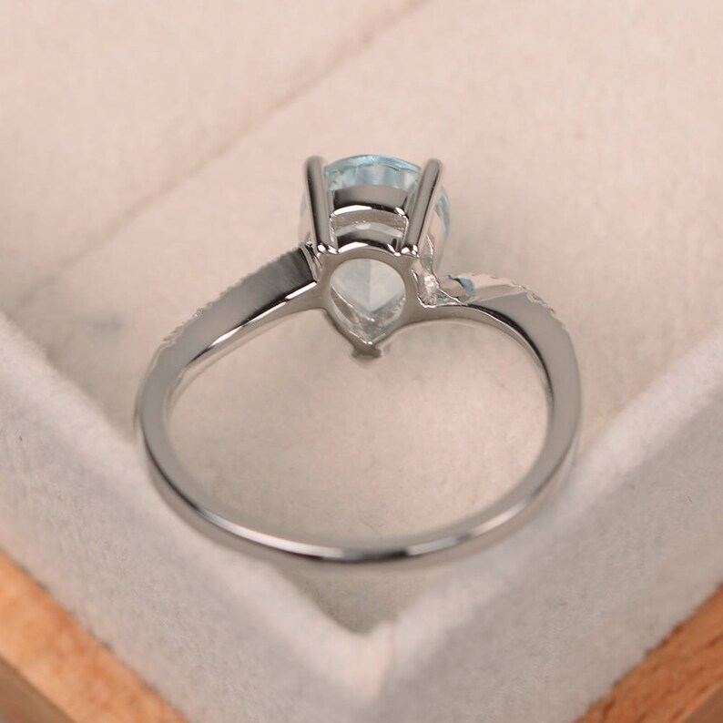 Genuine Aquamarine Ring Pear Cut Engagement Ring Gemstone - Etsy