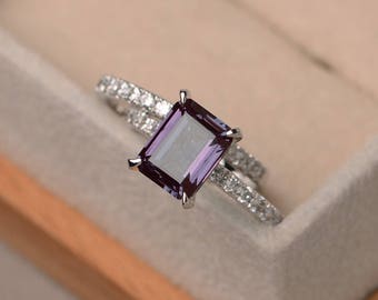 Alexandrite bridal set rings, emerald cut, color changing ,June birthstone,engagement ring and wedding band