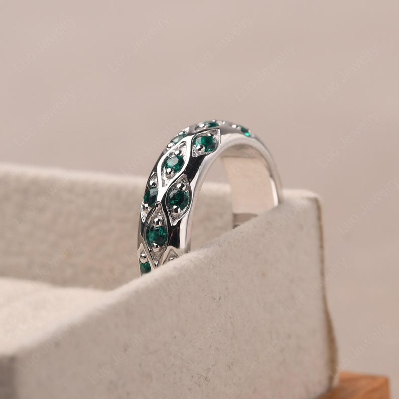 Verlobungsring für Männer, Sterling Silber Smaragd Ring, pflastern grobstrick Ring, Mai Geburtsstein Bild 4