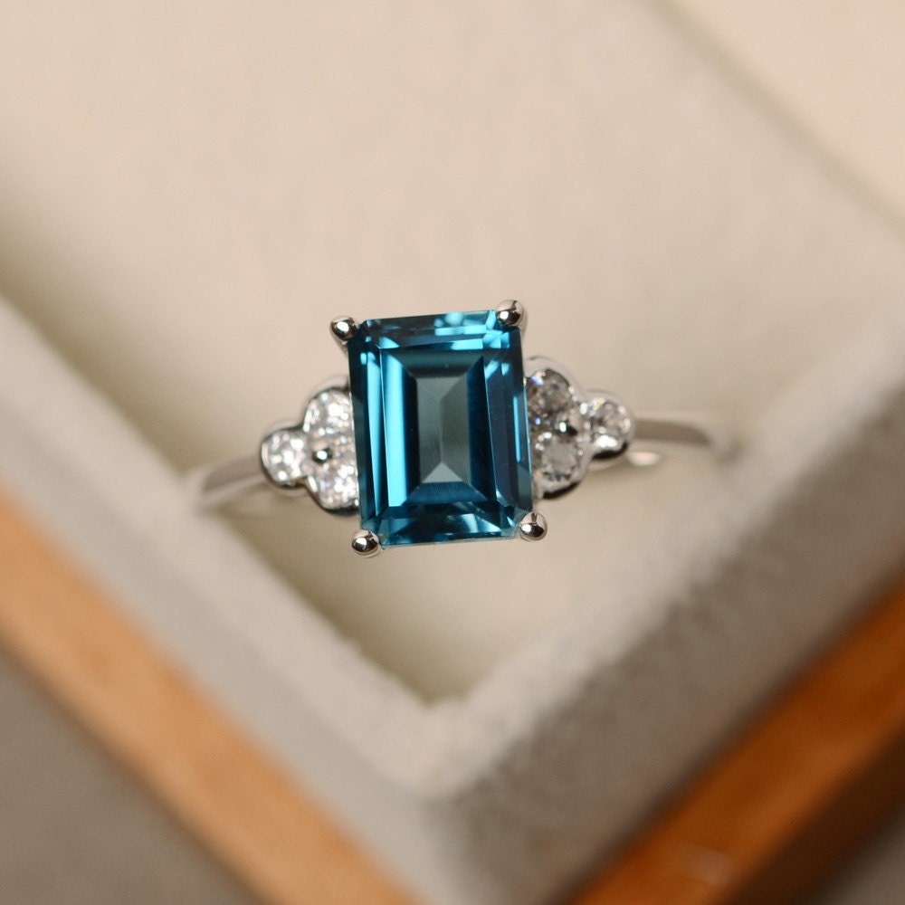 London blue topaz ring emerald cut November birthstone | Etsy