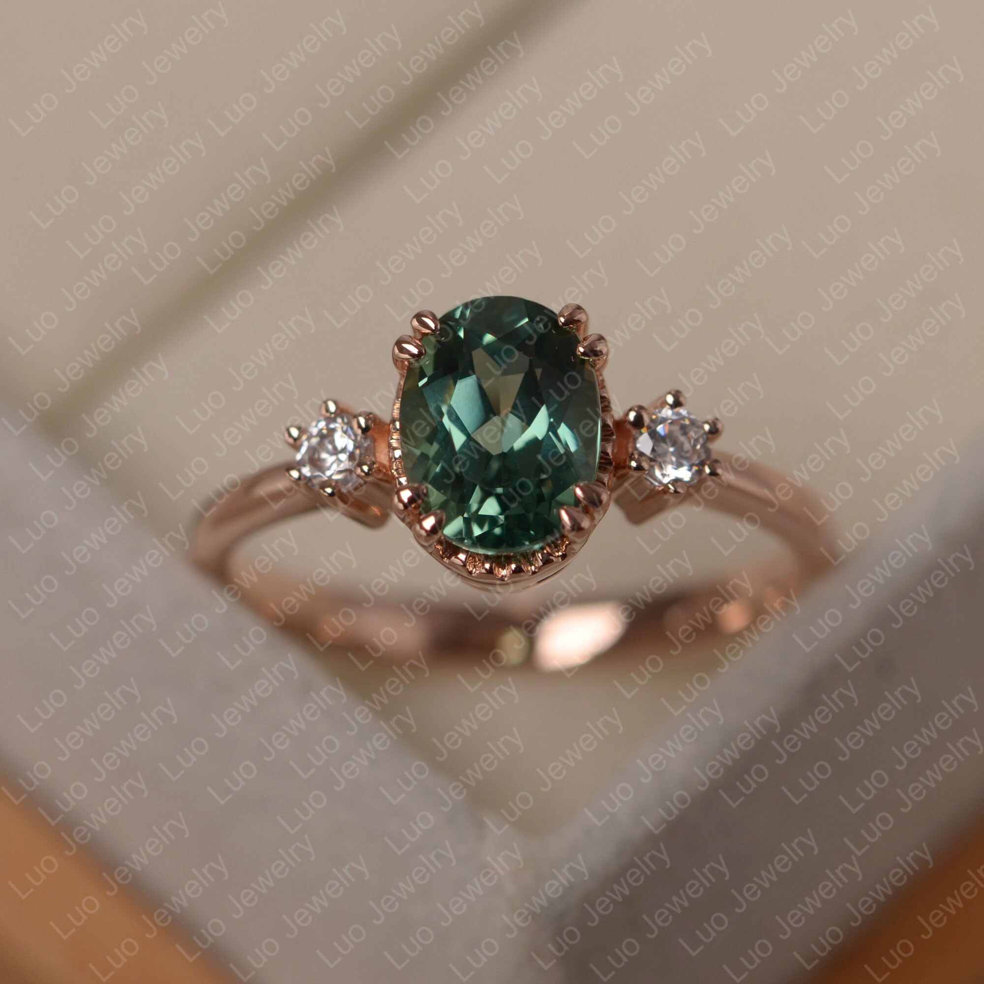 Buy Green Sapphire Ring Oval Cut Rose Gold Engagement for Women Online in India Etsy