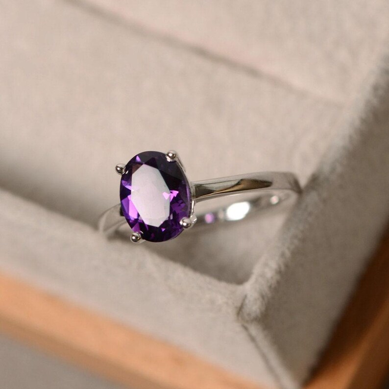 Purple amethyst ring, sterling silver, February birthstone ring, solitaire ring image 2