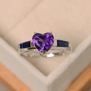 Heart cut ring, natural amethyst ring, purple ring, gemstone, engagement ring, wedding ring, amethyst