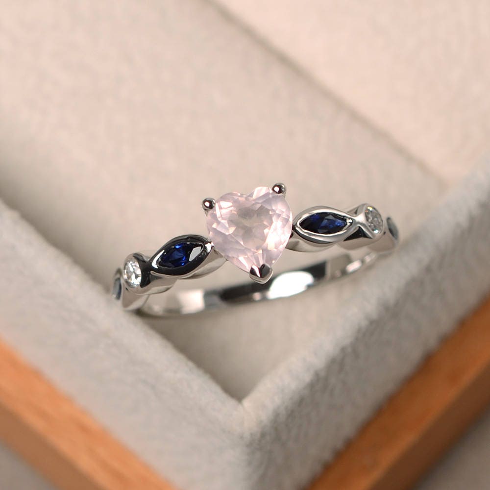 Unique engagement rings natural pink quartz rings heart cut | Etsy