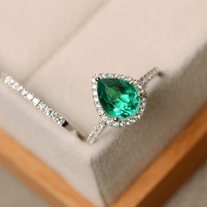 Emerald ring, engagement ring, pear cut ring, emerald