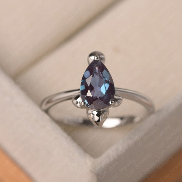 Manatee ring, pear shaped alexandrite promise ring, June birthstone, simple daily jewelry