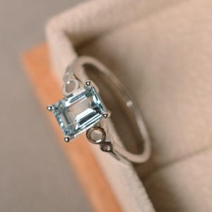 Natural aquamarine ring, March birthstone, sterling silver, aquamarine engagement ring.