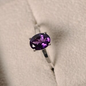 Purple amethyst ring, sterling silver, February birthstone ring, solitaire ring image 1